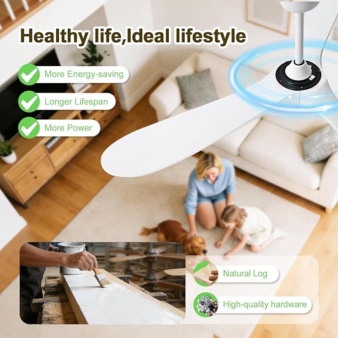 Ceiling Fan with Lights and Remote, 72'' Outdoor Ceiling Fan, Indoor 3 Blade Wood Ceiling Fan for Bedroom Living Room Patios