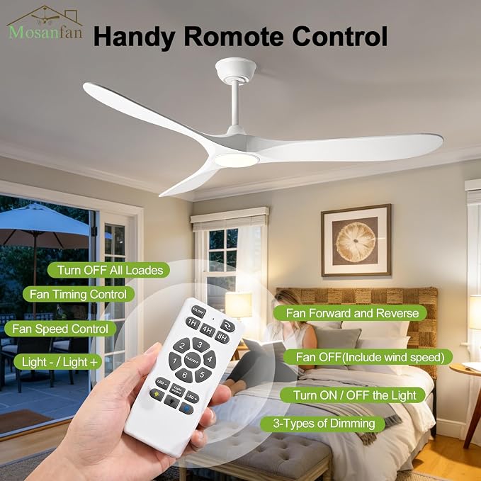 Ceiling Fan with Lights and Remote, 72'' Outdoor Ceiling Fan, Indoor 3 Blade Wood Ceiling Fan for Bedroom Living Room Patios