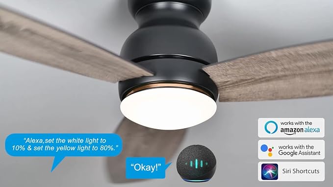 Ceiling Fan with Lights, Indoor & Outdoor Ceiling Fan, 60" Low Profile DC Smart, Compatible with Alexa, Siri, Google Home &