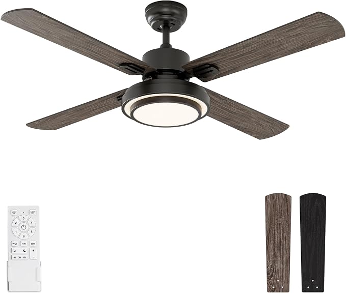 Ceiling Fan with Lights Remote Control, 52 Inch, Black (4-Blades), product image