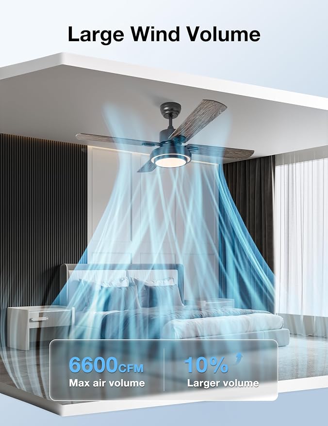 Ceiling Fan with Lights Remote Control, 52 Inch, Black (4-Blades), alternate product view 2