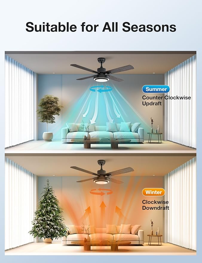 Ceiling Fan with Lights Remote Control, 52 Inch, Black (4-Blades), alternate product view 5