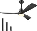 Ceiling Fan with Lights Remote Control, 52 Inch Black Ceiling Fans with 3 Downrods, 3 Blades, Timer, 6 Speed Modern Fan Quiet