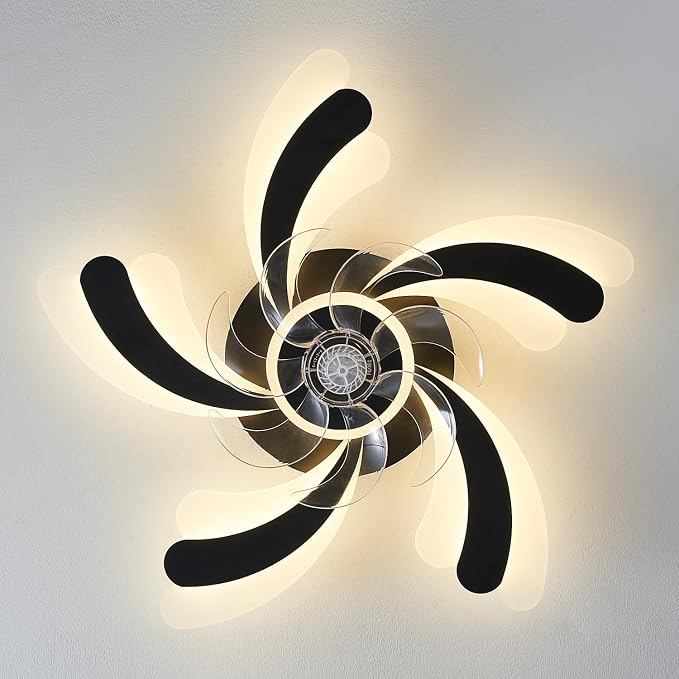 Ceiling Fan with Lights Remote Control, Black Modern Ceiling Fan with Light, 3 Light Color 6 Speeds Low Profile Flush Mount