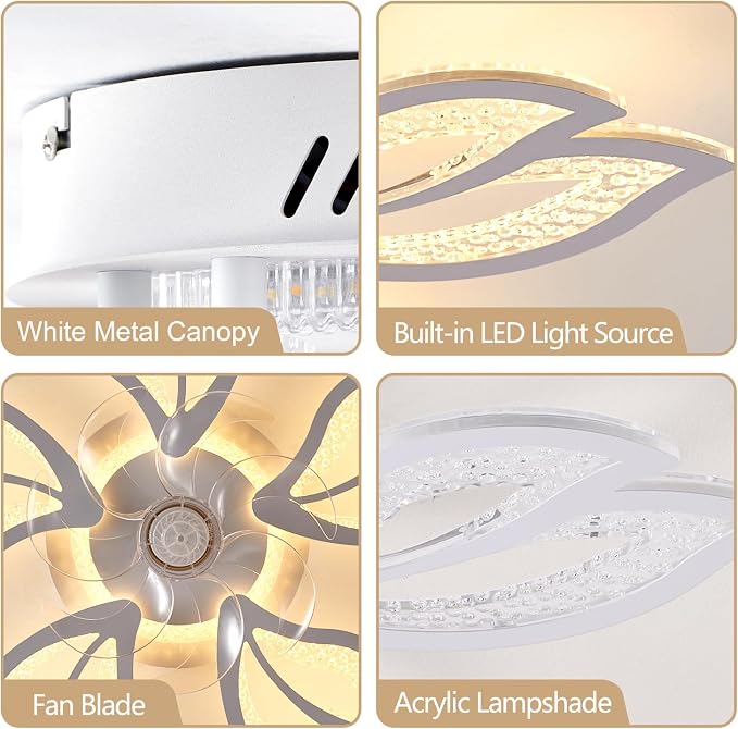 Ceiling Fan with Lights Remote Control, White Bladeless Ceiling Fan with Light, alternate product view 4
