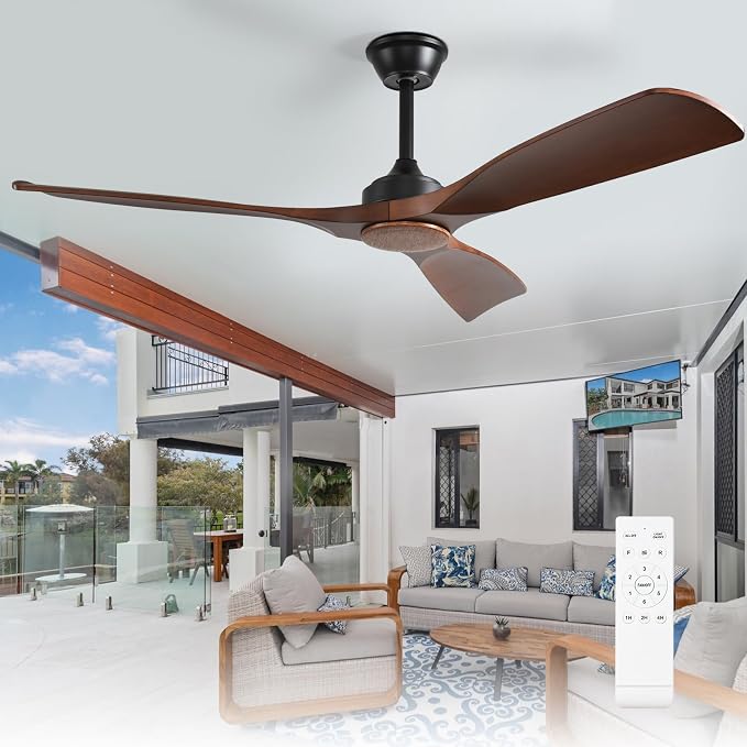 Ceiling Fan Without Light: 52 Inch 3 Blade Outdoor Fans for Patios - Walnut Ceiling Fan No Light Indoor Remote Control Ultra
