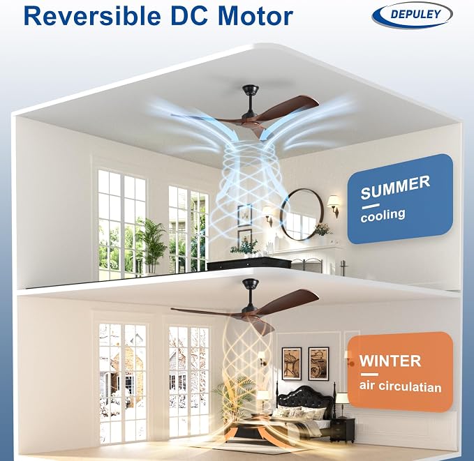 Ceiling Fan Without Light: 52 Inch 3 Blade Outdoor Fans for Patios - Walnut Ceiling Fan No Light Indoor Remote Control Ultra