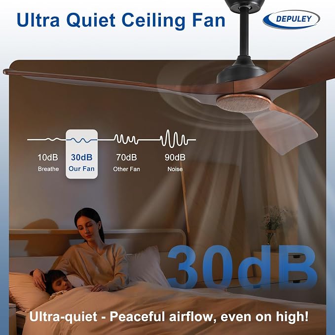 Ceiling Fan Without Light: 52 Inch 3 Blade Outdoor Fans for Patios - Walnut Ceiling Fan No Light Indoor Remote Control Ultra