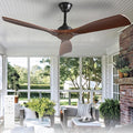 Ceiling Fan Without Light: 52 Inch Outdoor Fan for Patios - Walnut Ceiling Fan No Light Indoor - Modern 3 Blade Fan with