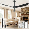 Ceiling Fan Without Light, 72 Inch Smart Wood Ceiling Fan no Lights, Compatible with Alexa/Google, 3 Natural Walnut Black