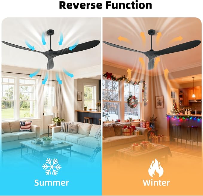 Ceiling Fan Without Light, 72 Inch Smart Wood Ceiling Fan no Lights, Compatible with Alexa/Google, 3 Natural Walnut Black