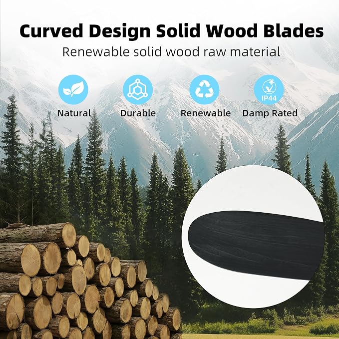 Ceiling Fan Without Light, 72 Inch Smart Wood Ceiling Fan no Lights, Compatible with Alexa/Google, 3 Natural Walnut Black
