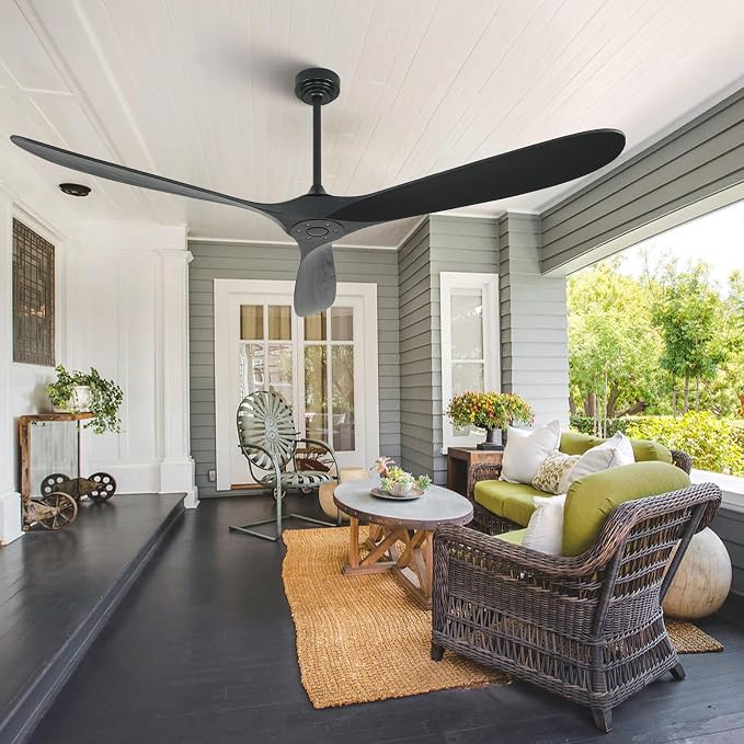 Ceiling Fan Without Light, 72 Inch Smart Wood Ceiling Fan no Lights, Compatible with Alexa/Google, 3 Natural Walnut Black