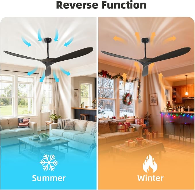 Ceiling Fan Without Light, 72 Inch Smart Wood Ceiling Fan no Lights, Compatible with Alexa/Google, 3 Natural Walnut Blades