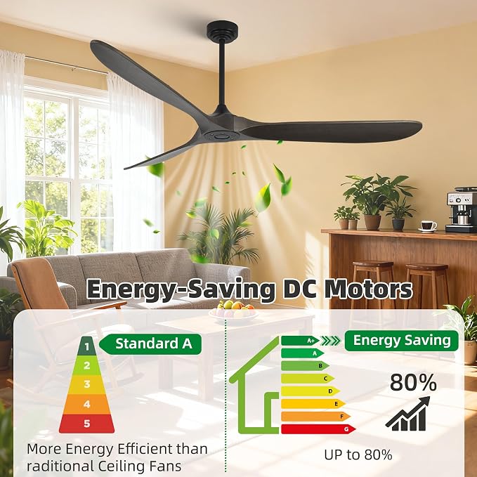 Ceiling Fan Without Light, 72 Inch Smart Wood Ceiling Fan no Lights, Compatible with Alexa/Google, 3 Natural Walnut Blades
