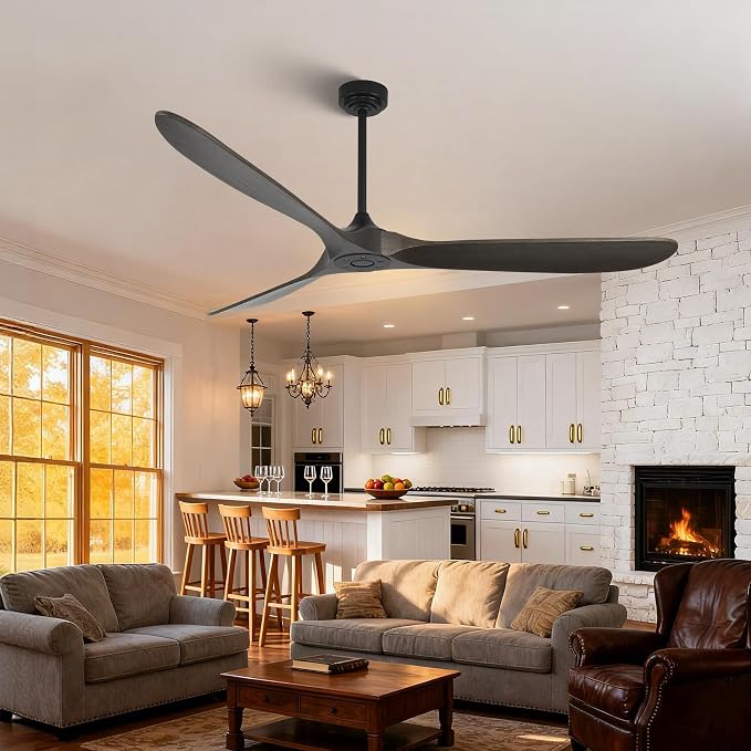 Ceiling Fan Without Light, 72 Inch Smart Wood Ceiling Fan no Lights, Compatible with Alexa/Google, 3 Natural Walnut Blades
