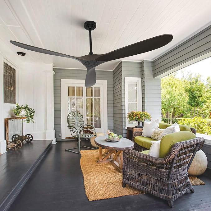 Ceiling Fan Without Light, 72 Inch Smart Wood Ceiling Fan no Lights, Compatible with Alexa/Google, 3 Natural Walnut Blades