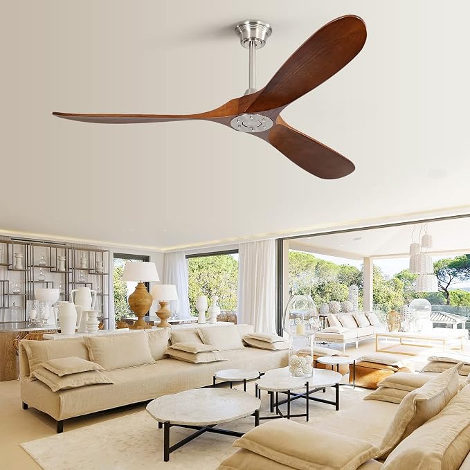 Ceiling Fan Without Lights, 60 Inch Low Profile Flush Mount Mordern Wood Ceiling Fan with Remote for Indoor Farmhouse Bedroom