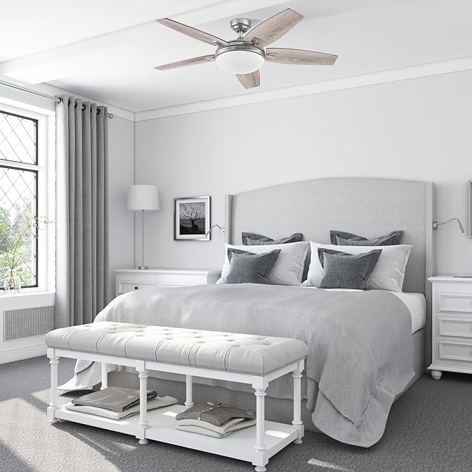Ceiling Fans Carmel Modern 48 Inch Ceiling Fan with Light, Remote Control Fan, LED Indoor Fan with 5 Blades, Gray Oak and