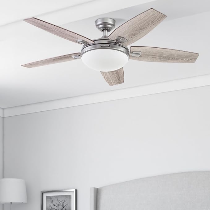 Ceiling Fans Carmel Modern 48 Inch Ceiling Fan with Light, Remote Control Fan, LED Indoor Fan with 5 Blades, Gray Oak and