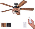 Ceiling Fans Carnegie Industrial 52 Inch Ceiling Fan with Light, Remote Control Fan, LED Indoor Fan with 5 Blades, Black Oak