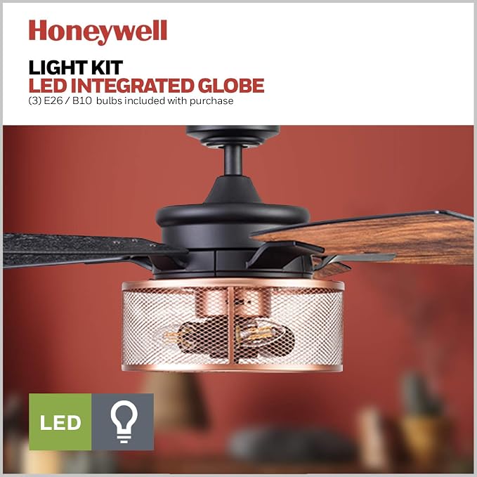 Ceiling Fans Carnegie Industrial 52 Inch Ceiling Fan with Light, Remote Control Fan, LED Indoor Fan with 5 Blades, Black Oak