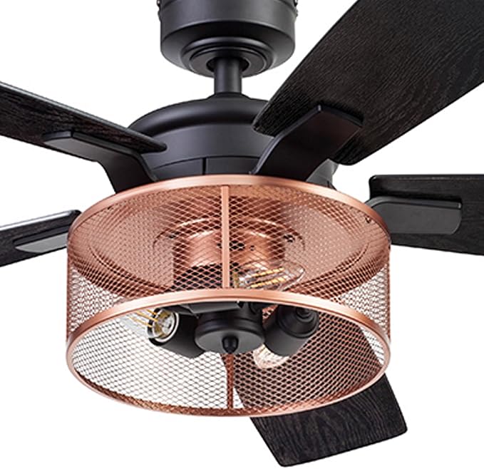 Ceiling Fans Carnegie Industrial 52 Inch Ceiling Fan with Light, Remote Control Fan, LED Indoor Fan with 5 Blades, Black Oak