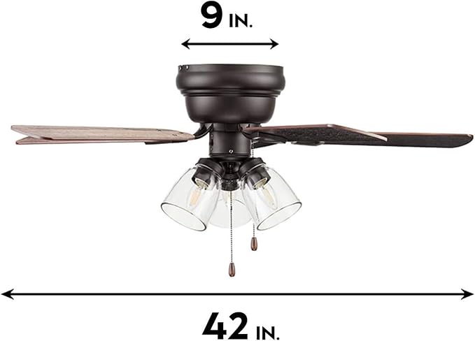 Ceiling Fans Renton 42" Bronze Indoor Fan with Clear 3 Light LED Multi Arm; E26/B11 Bulb and Pull-Chains, Traditional Style