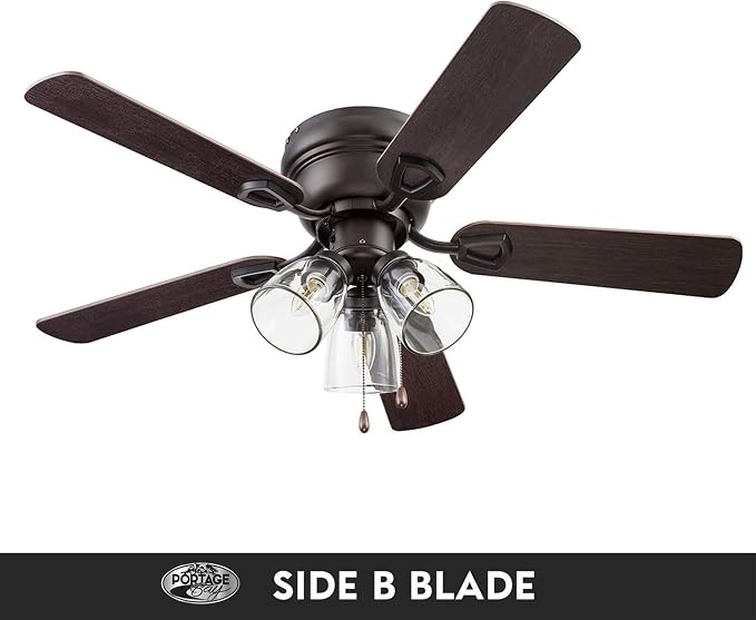 Ceiling Fans Renton 42" Bronze Indoor Fan with Clear 3 Light LED Multi Arm; E26/B11 Bulb and Pull-Chains, Traditional Style