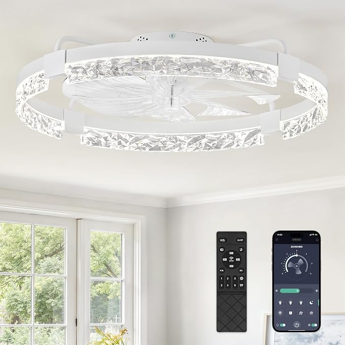 Ceiling Fans with Lights | 24 inch Low Profile Ceiling Fan with Light and Remote | 3CCT Dimmable Modern Flush Mount Bladeless