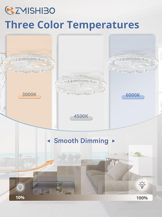 Ceiling Fans with Lights | 24 inch Low Profile Ceiling Fan with Light and Remote | 3CCT Dimmable Modern Flush Mount Bladeless