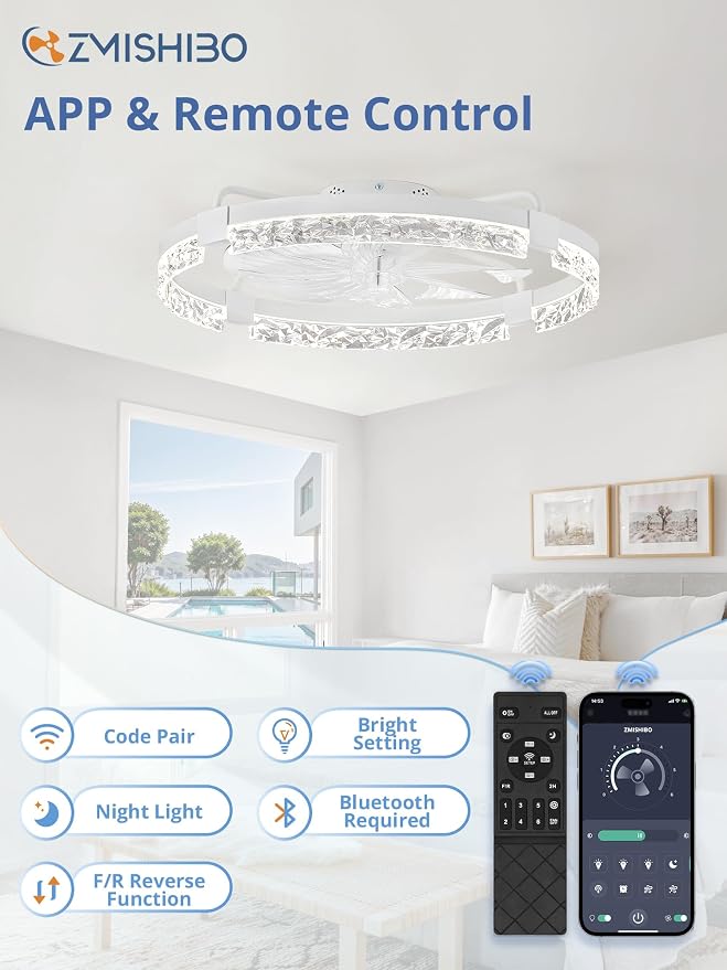 Ceiling Fans with Lights | 24 inch Low Profile Ceiling Fan with Light and Remote | 3CCT Dimmable Modern Flush Mount Bladeless
