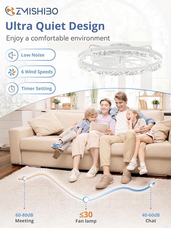 Ceiling Fans with Lights | 24 inch Low Profile Ceiling Fan with Light and Remote | 3CCT Dimmable Modern Flush Mount Bladeless