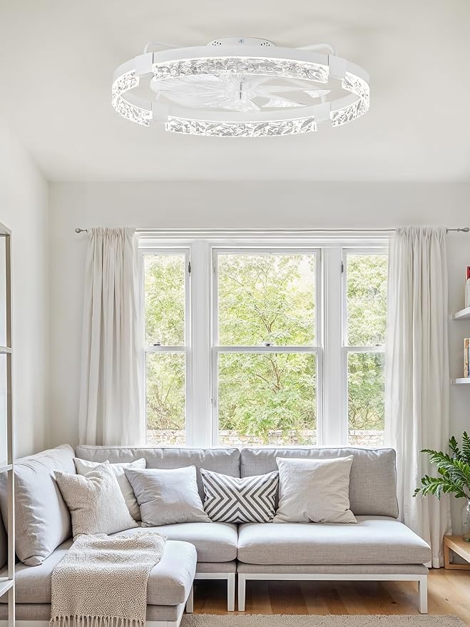 Ceiling Fans with Lights | 24 inch Low Profile Ceiling Fan with Light and Remote | 3CCT Dimmable Modern Flush Mount Bladeless