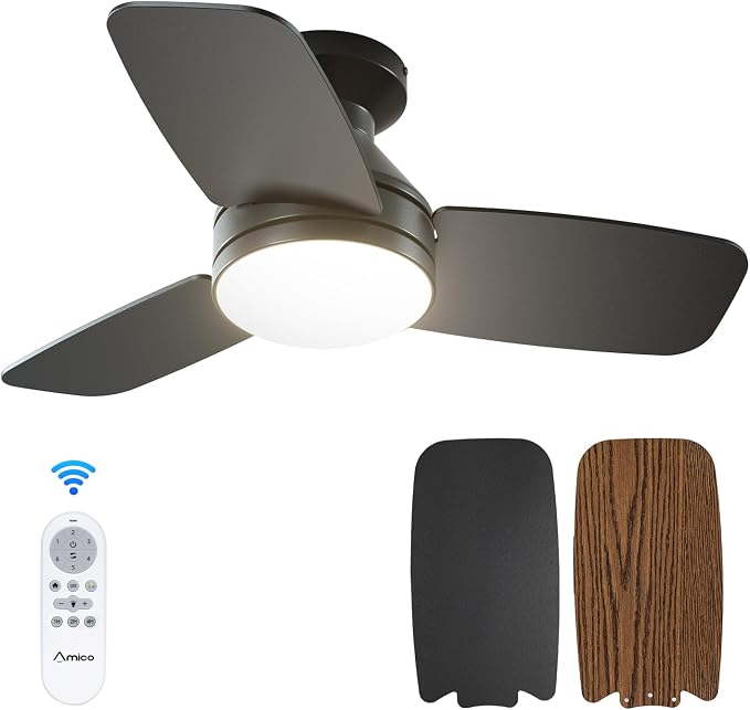 Ceiling Fans with Lights, 30 inch Low Profile Ceiling fan with Light and Remote Control, Flush Mount, Reversible, 3CCT