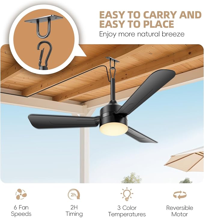 Ceiling Fans with Lights,36.5" Plug in Ceiling Fan Light,Gazebo Fan Light,LED Fan Light Hanging with Hook,Hook Type