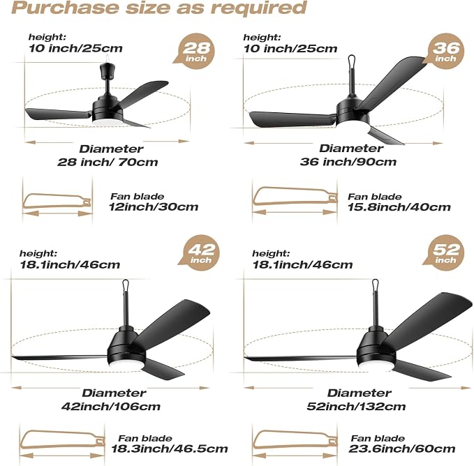 Ceiling Fans with Lights,36.5" Plug in Ceiling Fan Light,Gazebo Fan Light,LED Fan Light Hanging with Hook,Hook Type