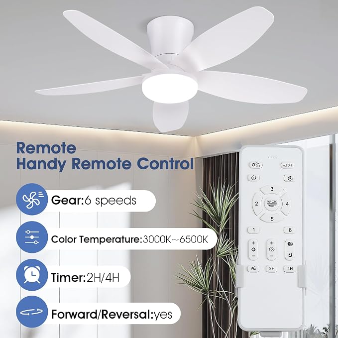 Ceiling Fans with Lights-36 Low Profile Ceiling Fan with Light and Remote/APP Control, Flush Mount, DC, alternate view 2