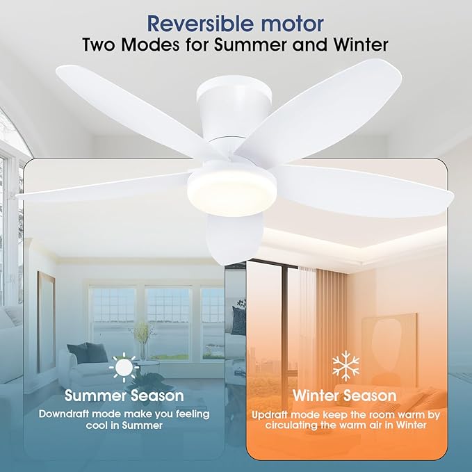 Ceiling Fans with Lights-36 Low Profile Ceiling Fan with Light and Remote/APP Control, Flush Mount, DC, alternate view 4