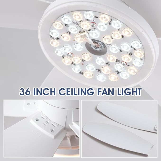 Ceiling Fans with Lights-36 Low Profile Ceiling Fan with Light and Remote/APP Control, Flush Mount, DC, alternate view 6