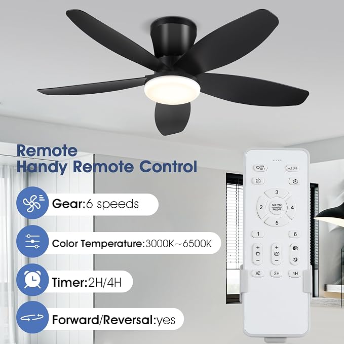 Ceiling Fans with Lights-36 Low Profile Ceiling Fan with Light and Remote/APP Control, Flush Mount, DC, alternate view 2