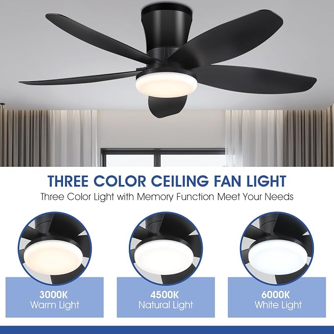Ceiling Fans with Lights-36 Low Profile Ceiling Fan with Light and Remote/APP Control, Flush Mount, DC, alternate view 3