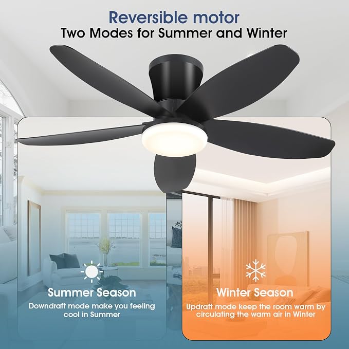 Ceiling Fans with Lights-36 Low Profile Ceiling Fan with Light and Remote/APP Control, Flush Mount, DC, alternate view 4