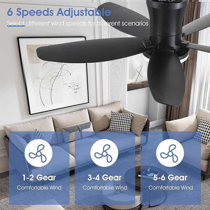 Ceiling Fans with Lights-36 Low Profile Ceiling Fan with Light and Remote/APP Control, Flush Mount, DC, alternate view 6