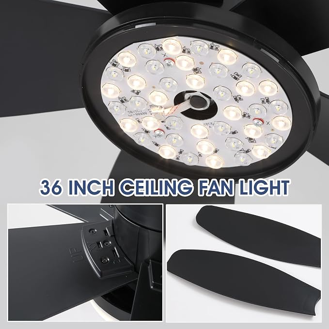 Ceiling Fans with Lights-36 Low Profile Ceiling Fan with Light and Remote/APP Control, Flush Mount, DC, alternate view 7