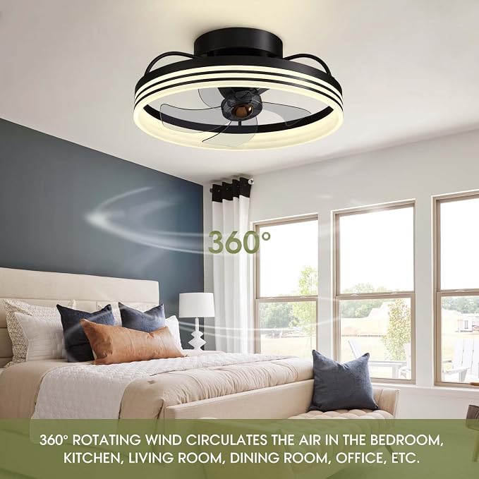 Ceiling Fans with Lights, 360° Rotating Ceiling Fan with Lights and Remote, 6 Wind Speeds Smart Low Profile Ceiling Fan for