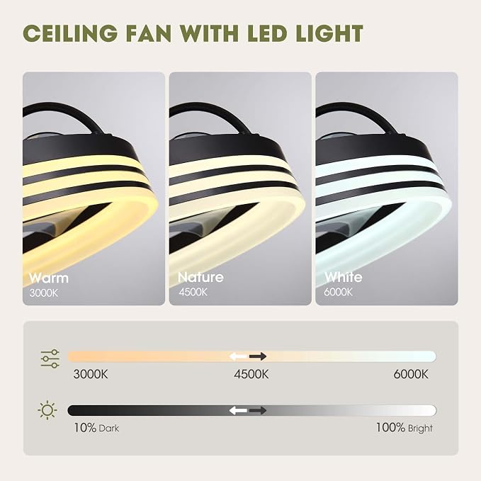 Ceiling Fans with Lights, 360° Rotating Ceiling Fan with Lights and Remote, 6 Wind Speeds Smart Low Profile Ceiling Fan for
