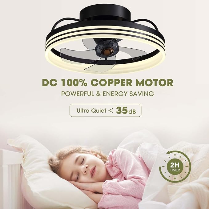 Ceiling Fans with Lights, 360° Rotating Ceiling Fan with Lights and Remote, 6 Wind Speeds Smart Low Profile Ceiling Fan for