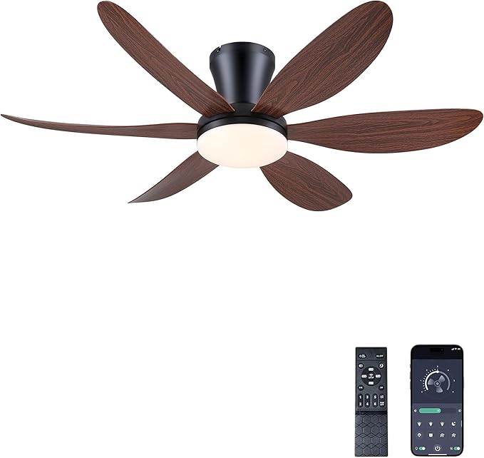 Ceiling Fans with Lights,42" Flush Mount Ceiling Fan with Light and Remote Control,Low Profile, Reversible, Dimmable
