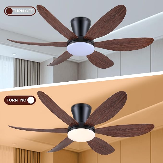 Ceiling Fans with Lights,42" Flush Mount Ceiling Fan with Light and Remote Control,Low Profile, Reversible, Dimmable